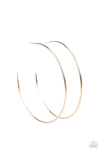 A classic gold bar curls into an outrageously oversized hoop for a trendsetting look. Earring attaches to a standard post fitting. Hoop measures approximately 4" in diameter.  Sold as one pair of hoop earrings.