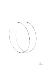 Load image into Gallery viewer, A classic silver bar curls into an outrageously oversized hoop for a trendsetting look. Earring attaches to a standard post fitting. Hoop measures approximately 4&quot; in diameter.  Sold as one pair of hoop earrings.
