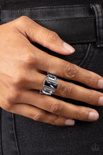 Load image into Gallery viewer, Bordered by two rows of dainty white rhinestones, an emerald cut Rhodonite rhinestone adorns the center of a band dotted in a pair of Spring Lake emerald cut rhinestones, resulting into a jaw-dropping dazzle across the finger. Features a stretchy band for a flexible fit.  Sold as one individual ring.

