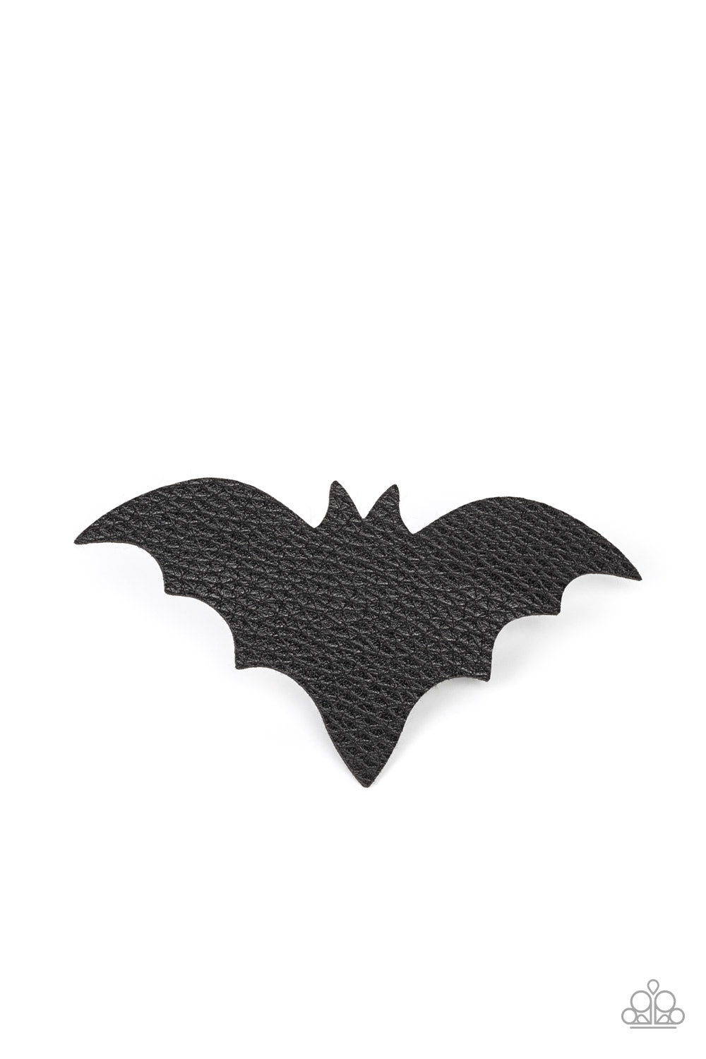 A black leather bat silhouette seemingly takes flight as it sits atop a silver clip creating an eerie illusion. Features a standard hair clip on the back.  Sold as one individual hair clip.