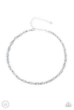 Load image into Gallery viewer, An ornately linked silver chain wraps around the neck, resulting in an edgy minimalist inspired grit. Features an adjustable clasp closure.  Sold as one individual choker necklace. Includes one pair of matching earrings.
