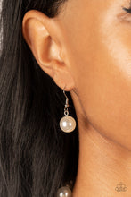 Load image into Gallery viewer, White pearl hanging from a fish hook earring.
