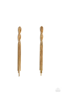 Ropes of gold snake chains gently twist and release into a timeless tassel, resulting in a classic shimmer. Earring attaches to a standard post fitting.  Sold as one pair of post earrings.
