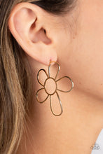Load image into Gallery viewer, Shimmery, high-sheen gold is artfully shaped into an oversized flower. The open framework creates an air of whimsicality, as the exaggerated size of the design leaves a lasting impression. Earring attaches to a standard post fitting.  Sold as one pair of post earrings.
