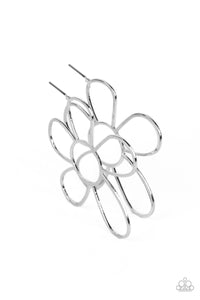 Shimmery, high-sheen silver is artfully shaped into an oversized flower. The open framework creates an air of whimsicality, as the exaggerated size of the design leaves a lasting impression. Earring attaches to a standard post fitting.  Sold as one pair of post earrings.