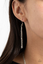 Load image into Gallery viewer, Silver chains hanging from a silver fish hook earring.
