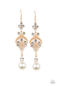 Elegantly Extravagant - White Pearl Rhinestone Earrings