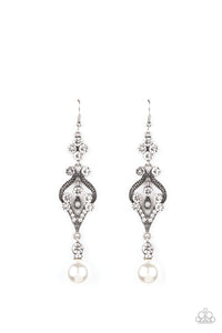 Elegantly Extravagant - White Pearl Rhinestone Earrings