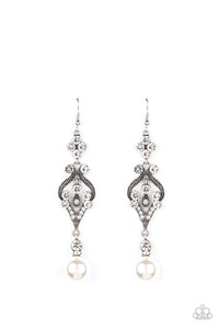Elegantly Extravagant - Gold Pearl Rhinestone Earrings
