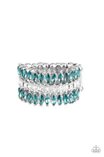 Load image into Gallery viewer, Featuring refined marquise cuts, glittery blue rhinestones flare from a center of glassy white rhinestones, creating a regal band across the finger. Features a stretchy band for a flexible fit. Sold as one individual ring.

