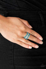Load image into Gallery viewer, Featuring refined marquise cuts, glittery blue rhinestones flare from a center of glassy white rhinestones, creating a regal band across the finger. Features a stretchy band for a flexible fit. Sold as one individual ring.
