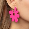 Load image into Gallery viewer, Asymmetrical, oversized pink petals bloom into an abstract flower hoop for a fashionable, attention-grabbing pop of color around the ear. Earring attaches to a standard post fitting. Hoop measures approximately 2&quot; in diameter.  Sold as one pair of hoop earrings.
