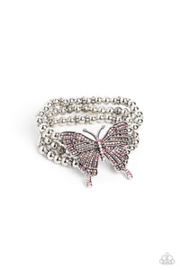 First WINGS First - Pink Silver Oversized Butterfly Bracelet