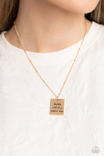 Load image into Gallery viewer, Infused with dainty gold studs on a dainty gold chain, a gold rectangular plate is stamped with the phrase &quot;mama all day every day,&quot; for a monochromatic, minimalistic tribute. Features an adjustable clasp closure.  Sold as one individual necklace. Includes one pair of matching earrings.

