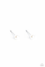 Load image into Gallery viewer, A dainty white pearl rests against the ear for a timeless basic staple piece perfect for a vintage look. Earring attaches to a standard post fitting.  Sold as one pair of post earrings.
