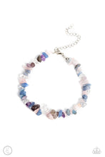 Load image into Gallery viewer, Threaded along an invisible wire, a chiseled collection of purple, blue, white, and pink natural stones haphazardly coalesce around the ankle for a colorfully earthy finish. Features an adjustable clasp closure. As the stone elements in this piece are natural, some color variation is normal.  Sold as one individual anklet.
