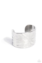 Load image into Gallery viewer, A thick band of silver, featuring warped textures across its surface wraps around the wrist for a standout centerpiece, reflecting light off every fold. Sold as one individual bracelet.
