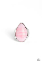 Load image into Gallery viewer, Featuring a glossy finish, an asymmetrical pink acrylic bead, patterned with accents of darker pink, is pressed into a sleek silver frame for an attention-grabbing pop of youthful color atop the finger. Features a stretchy band for a flexible fit.  Sold as one individual ring.

