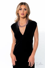 Load image into Gallery viewer, Row after row of glittery pink rhinestones fall along flexible bands of silver, encircling the neck in stunning shimmer. The top row showcases a fierce shade of fuchsia, which contrasts beautifully with the iridescent gems that layer below. Smaller fuchsia gems line the middle tier, playfully twinkling against the second row of iridescent gems that follows. Finally, a strand of light pink rhinestones lines the bottom row, elevating the colorful collar to sparkling new heights.
