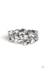 Load image into Gallery viewer, White and clear marquise-cut gems blossom from an array of silver marquise frames embossed in leafy filigree and tactile studs. Each frame interlocks around the wrist in a whimsical pattern to create a laurel-inspired design. Features a hinged closure.  Sold as one individual bracelet.
