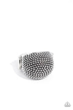 Load image into Gallery viewer, Dotting the surface of an extended silver frame, dainty silver studs seemingly pop off the finger, reflecting light off its every surface for an industrial finish. Features a stretchy band for a flexible fit.  Sold as one individual ring.
