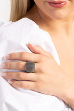 Load image into Gallery viewer, Dotting the surface of an extended silver frame, dainty silver studs seemingly pop off the finger, reflecting light off its every surface for an industrial finish. Features a stretchy band for a flexible fit.  Sold as one individual ring.
