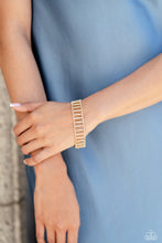 Load image into Gallery viewer, Separated by white rhinestones, rhinestone-covered gold bars and thin sleek gold bars alternate around the wrist for a glitzy display. Features an adjustable clasp closure.  Sold as one individual bracelet
