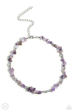 Load image into Gallery viewer, Infused along an invisible string, a chiseled collection of amethyst stones and various silver beads wrap around the collar for an earthy pop of color. Features an adjustable clasp closure. As the stone elements in this piece are natural, some color variation is normal.  Sold as one individual choker necklace. Includes one pair of matching earrings.
