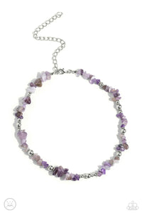 Infused along an invisible string, a chiseled collection of amethyst stones and various silver beads wrap around the collar for an earthy pop of color. Features an adjustable clasp closure. As the stone elements in this piece are natural, some color variation is normal.  Sold as one individual choker necklace. Includes one pair of matching earrings.