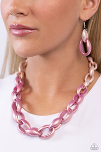 Tender Peach and a softer shade of Rose Violet concaved hoops gradually increase in size as they elongate towards the middle of the neckline for a colorful combination. Features an adjustable clasp closure.  Sold as one individual necklace. Includes one pair of matching earrings.