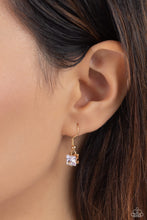 Load image into Gallery viewer, Featuring a subtle iridescent finish, exaggerated, faceted round, square, and teardrop gems layer down the chest from three sleek gold dainty chains, in a refined fashion. Features an adjustable clasp closure. Due to its prismatic palette, color may vary.  Sold as one individual necklace. Includes one pair of matching earrings.
