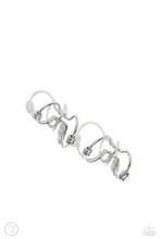 Load image into Gallery viewer, A collection of dainty silver discs haphazardly dot across a trio of airy, dainty silver bars that curve around the ear to create an adjustable, one-size-fits-all cuff.  Sold as one pair of cuff earrings.
