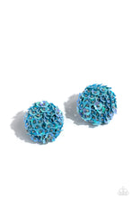 Load image into Gallery viewer, Featuring a light iridescent sheen, light blue flowers with silver stud centers explode around the ear to create a whimsical bouquet-inspired statement. Earring attaches to a standard post fitting.  Sold as one pair of post earrings.
