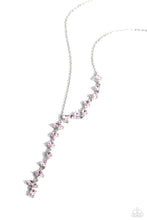 Load image into Gallery viewer, Featuring pronged fittings, a collection of baby pink square-cut, heart, oval, round, and teardrop gems cascade down the neckline in a diagonal pattern, creating an intense, incandescent statement piece. Features an adjustable clasp closure.  Sold as one individual necklace. Includes one pair of matching earrings.
