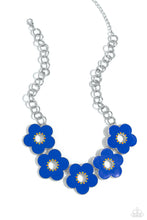 Load image into Gallery viewer,  Cascading from a collection of glistening silver links, Persian Jewel-painted airy flowers bloom across the collar. Embellished around each center, Kohlrabi and orange beads are dotted in an alternate pattern for additional whimsical color. Features an adjustable clasp closure.  Sold as one individual necklace. Includes one pair of matching earrings. 
