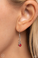 Load image into Gallery viewer, Suspended from two silver fittings, a shimmery cascade of dainty silver chains layer around the collar for an industrial statement. Infused amongst the industrial strands, a collection of pronged white gems alternate with pronged red triangular gems for a touch of gritty color. Features an adjustable clasp closure.  Sold as one individual choker necklace. Includes one pair of matching earrings.
