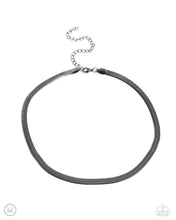 Load image into Gallery viewer, Featuring a sleek gunmetal finish, a herringbone chain loops below the collar for a bold basic. Features an adjustable clasp closure. Sold as one individual choker necklace. Includes one pair of matching earrings.
