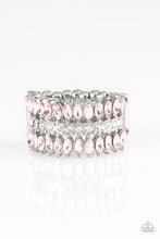 Load image into Gallery viewer, Featuring refined marquise cuts, glittery pink rhinestones flare from a center of glassy white rhinestones, creating a regal band across the finger. Features a stretchy band for a flexible fit. Sold as one individual ring.
