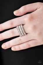 Load image into Gallery viewer, Featuring refined marquise cuts, glittery pink rhinestones flare from a center of glassy white rhinestones, creating a regal band across the finger. Features a stretchy band for a flexible fit. Sold as one individual ring.
